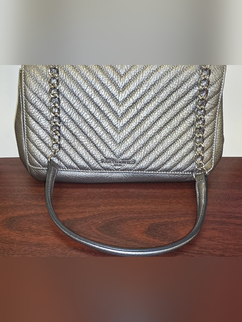 Karl Lagerfeld Quilted Chevron Paris Charlotte Handbag Shoulder Bag Purse
